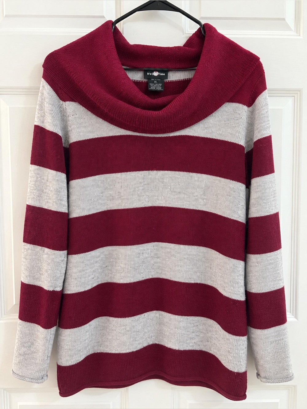 It’s Our Time Burgundy & Gray Striped Cowl Neck Sweater XL